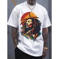 thumbnail image 2 of Men's White Bob Marley Reggae Icon Abstract Art Graphic T-Shirt, Crew Neck Casual Top, 2 of 6