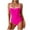 Hot Pink, variant on WREESH Women's Vintage Colorblock One Piece Swimsuit Notch V-Neck Contrast Trims Tummy Control Slim Beach Swimwear Black