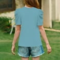 thumbnail image 3 of ZKIRBJV Girls T Shirts Size 10-12 Cute Casual Crew Neck Shirt Summer Basic Kid Puff Short Sleeve Floral Plain Tees Top Blouse Sky Blue 12-14 Years, 3 of 4