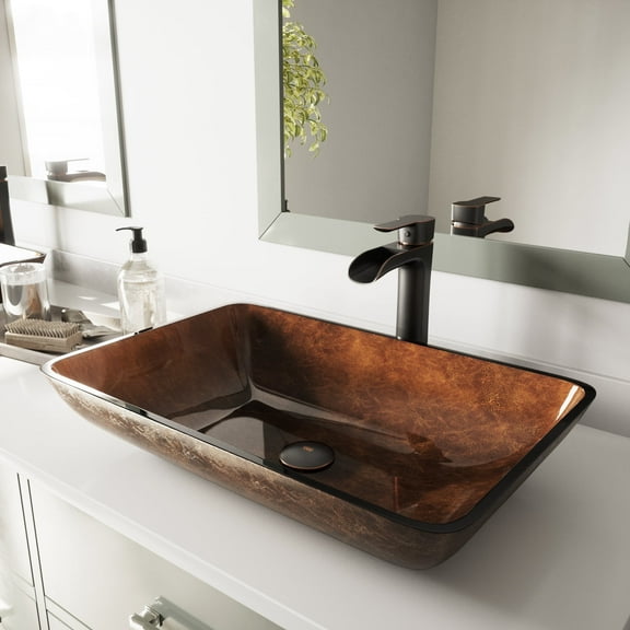 Vigo Vgt1055 Donatello 23" Rectangular Glass Vessel Bathroom Sink - Bronze