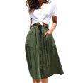 thumbnail image 4 of Hanerdun Womens A-Line Skirts Casual Elastic Waist Midi Skirt with Pockets Green L, 4 of 5