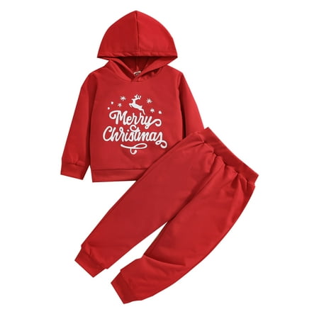 

Qiylii Baby Boy Christmas Outfit Cartoon Santa / Elk Hooded Tops+Trousers