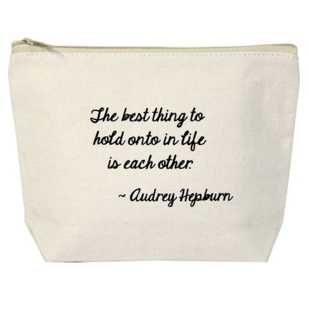 Jules Medium Natural Canvas Zipper Bag, The Best Thing To Hold Onto in Life Is Each Other - Audrey Hepburn