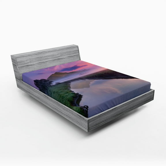 Ambesonne Nature Fitted Sheet, Misty Sunrise Sunnny Sky, Queen Size, Multicolor