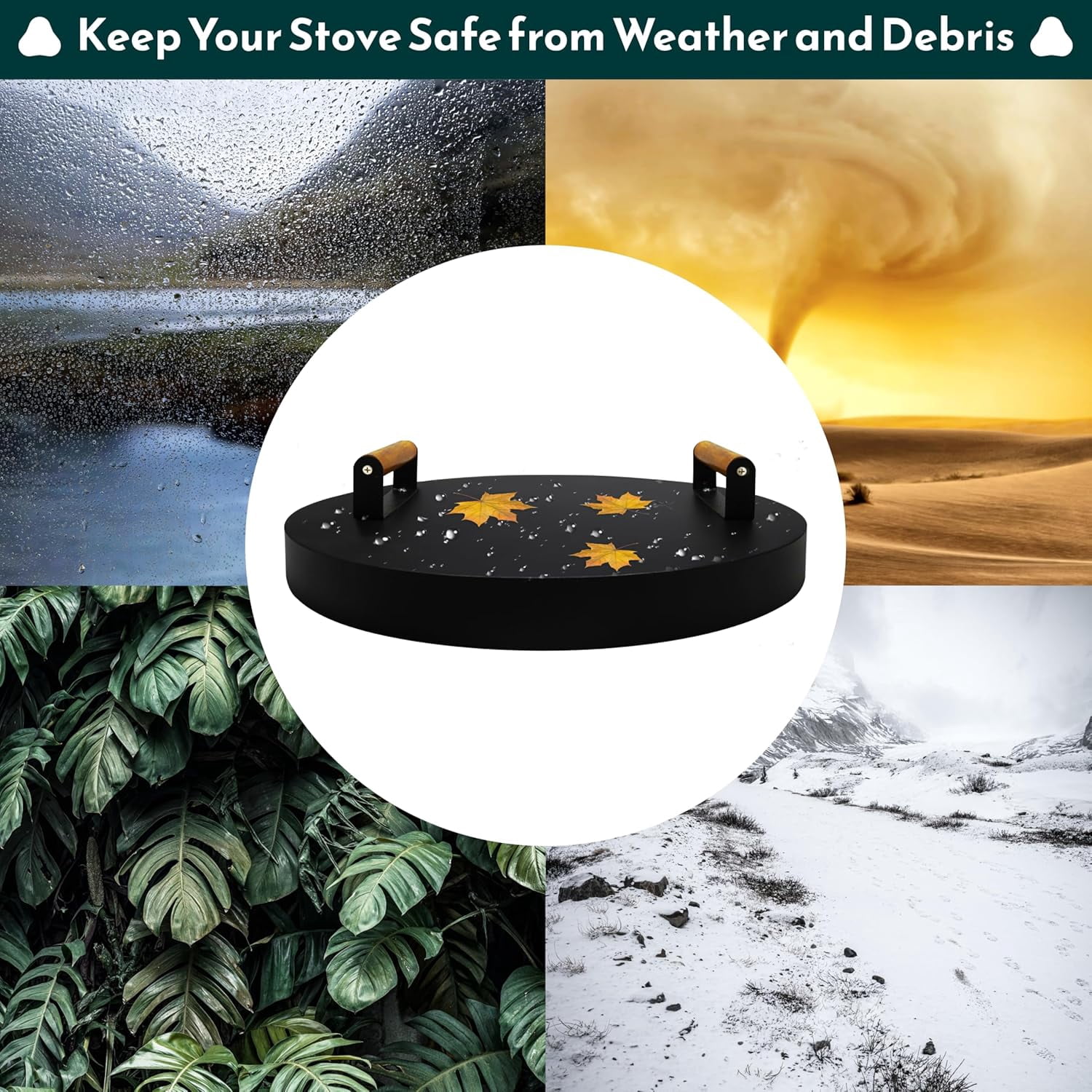FEBTECH 20 inch Round Firepit Lid Perfect Fit for 19.5" Smokeless Fire Pits with 2 Wooden Handles