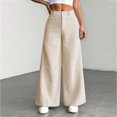 thumbnail image 6 of Women's corduroy trousers with pockets, high-waisted, wide-leg business formal trousers, 6 of 9
