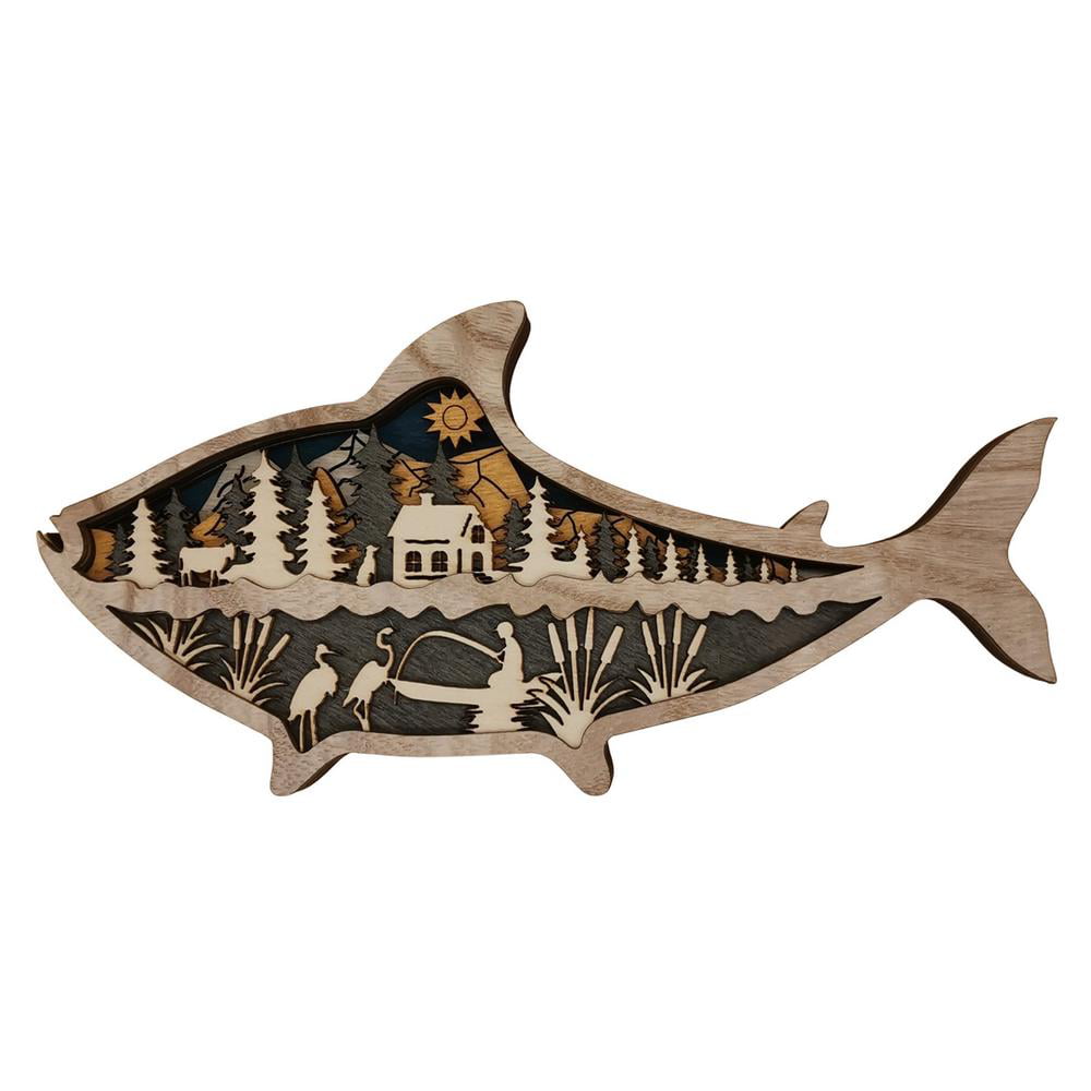 Nautical Creative Hand Carve Wood Fish Set Wall Hanging Decor Sea Plaque B 