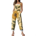 thumbnail image 6 of JULMCOMO Cotton Linen Jumpsuits for Women Floral Print Tie Strap Baggy Summer Outfits Scoop Neck Vacation Comfy Casual Jumpsuits Yellow S, 6 of 7