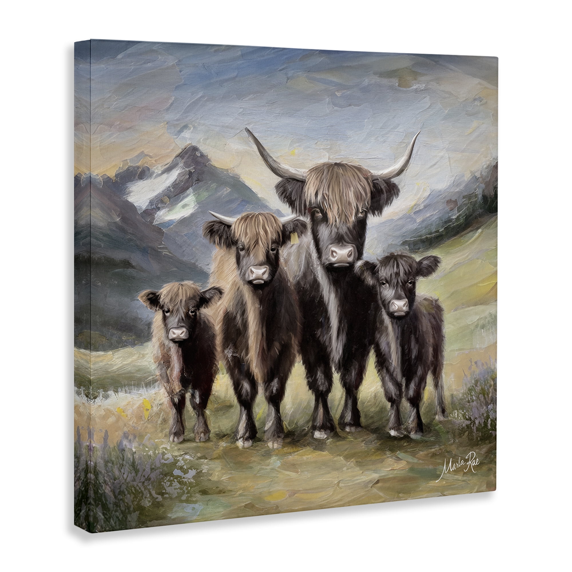 Stupell Industries Cattle Family in Highlands Animals Painting Wrapped Canvas Art Print Wall Art, 30 x 30