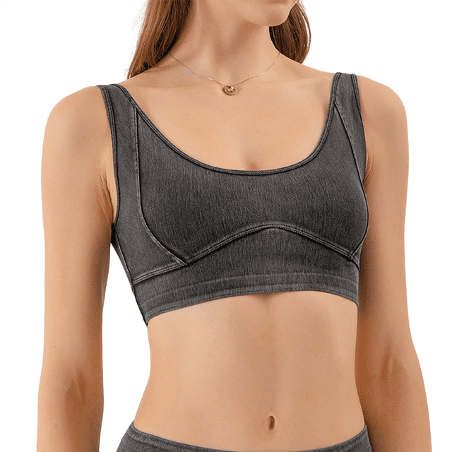 Débardeur Court en Denim Extensible pour Femmes, Col Rond, Soutien-Gorge de Sport, Gris Foncé TG