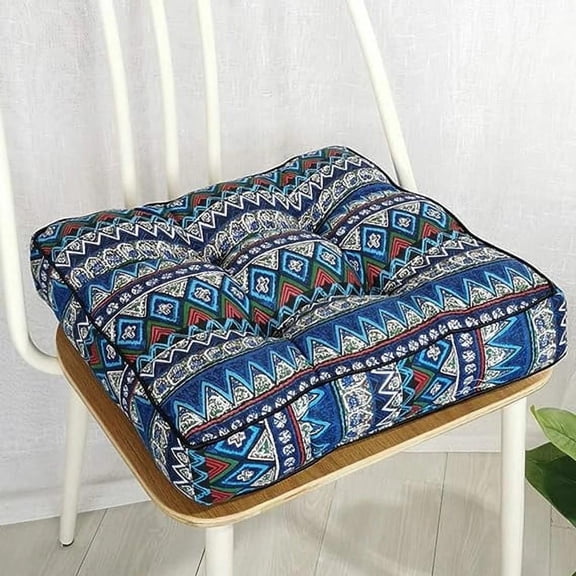 Boho Pattern Square Floor Cushion 18×18×4 inch, Waterproof Indoor Outdoor Seat Cushion with PP Cotton Filling, Thick Tufted Chair Pad for Patio Garden Home