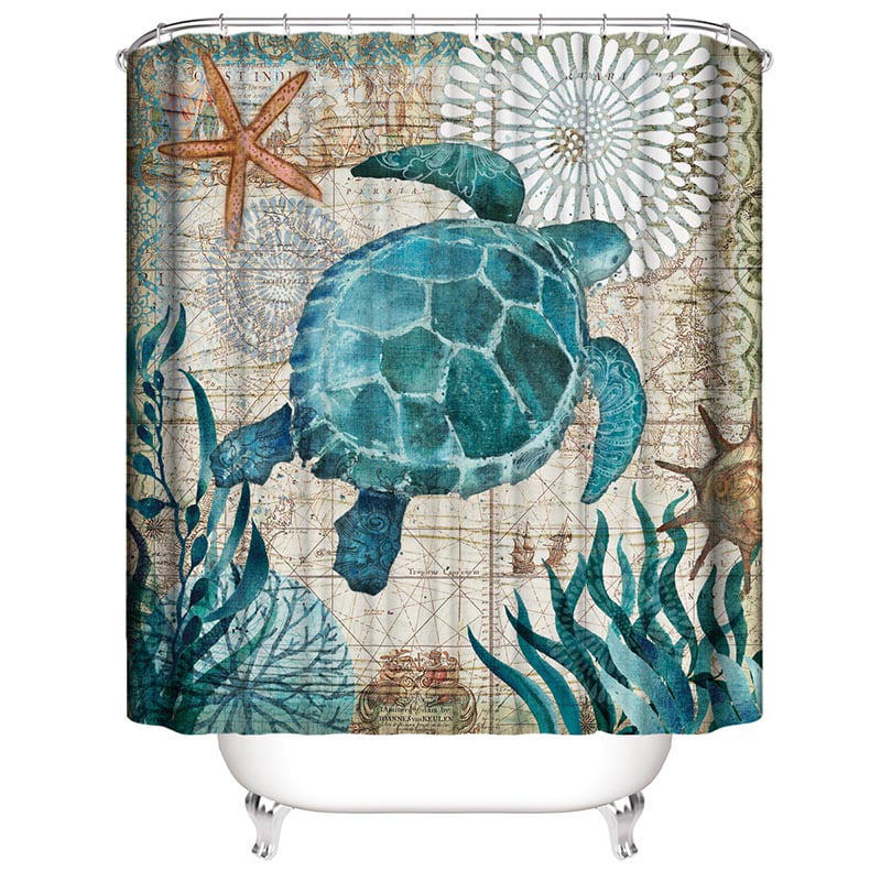 Watercolor Sea Turtle 180/200CM Fabric Shower Curtain Sets Bathroom Accessories 