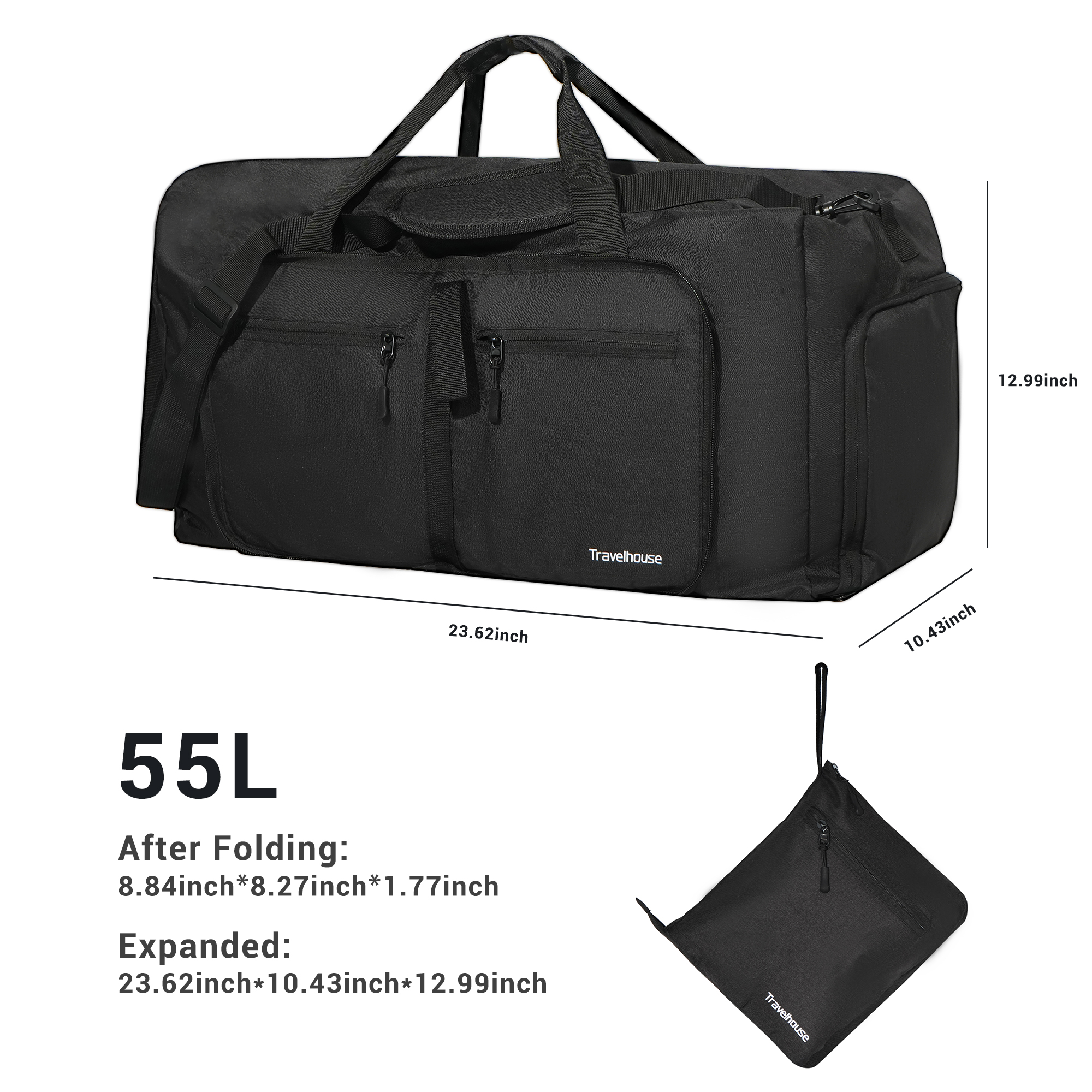 Travelhouse 50L Foldable Travel Duffle Bag with Shoe Compartment photo 3