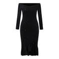 thumbnail image 3 of Ftwytp Plus Size Cocktail Dresses for Curvy Women Long Sleeve Bodycon Ruffle Vintage Work Midi Pencil Dress Women's Solid Color High Waist Mid Length Winter Dress Evening Dress, 3 of 4