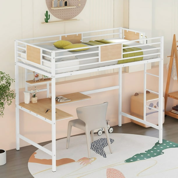 SYNGAR Twin Loft Bed Frame for Teens, Classic Metal Bed Frames in Twin
