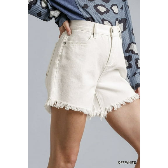 High Rise Denim Shorts With Raw Hem