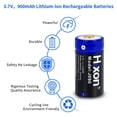 thumbnail image 4 of Hixon Rechargeable RCR123A  Batteries Kit, 4Pcs 900mAh CR123A Rechargeable Lithium Batteries with Charger for Arlo Camera, 4 of 10