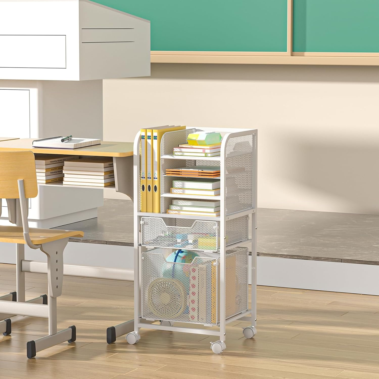 Rolling File Cart with 2 Drawers, White File Cabinet Organizer for Hanging File Folders, Letter-Size File Storage with Wheels, Multi-Layer Mobile Filing Cabinet for Office and Home, White