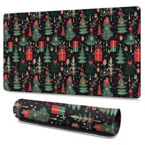 Long Mouse Pads for Desk,Dark Christmas Tree and Gift Pattern Desk Mats on Top Of Desks, Desk Mouse Pad Extra Large with 3mm Non-Slip Base and Stitched Edge for Gaming,Office,Work,Home 47.3x23.6in