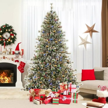 Auranook 7.5 FT Artificial Christmas Tree, Pre-lit Hinged Xmas Tree w/ Quick Power Connector, 1086 Branch Tips, 530 Multi-color & Warm White LED Lights, 9 Modes