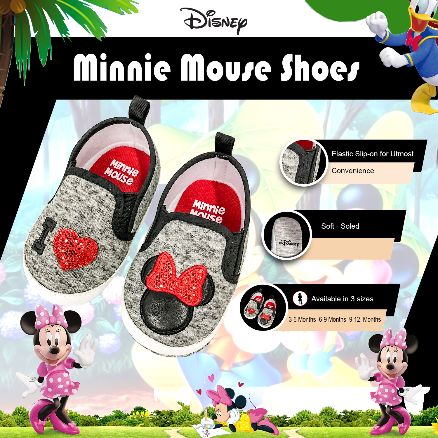 Disney Minnie Mouse Infant Prewalker Soft Sole Slip-on Shoes - Size 9-12 Months - image 2 of 6