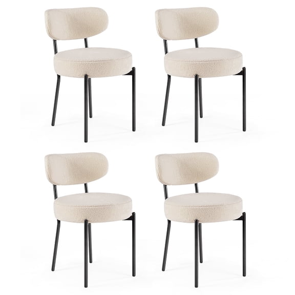 CONCETTA Set of 4 Round Dining Chairs, Mid-Century Modern, Soft Seat with Curved Backrest, White