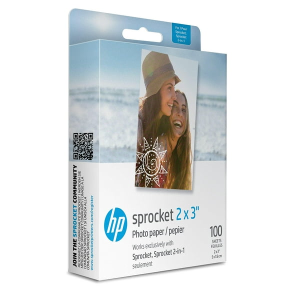 Papier Photo Premium Zink Sticky Back 2x3 Pouces (100 Feuilles) Compatible avec Imprimantes Photo HP, Version Originale