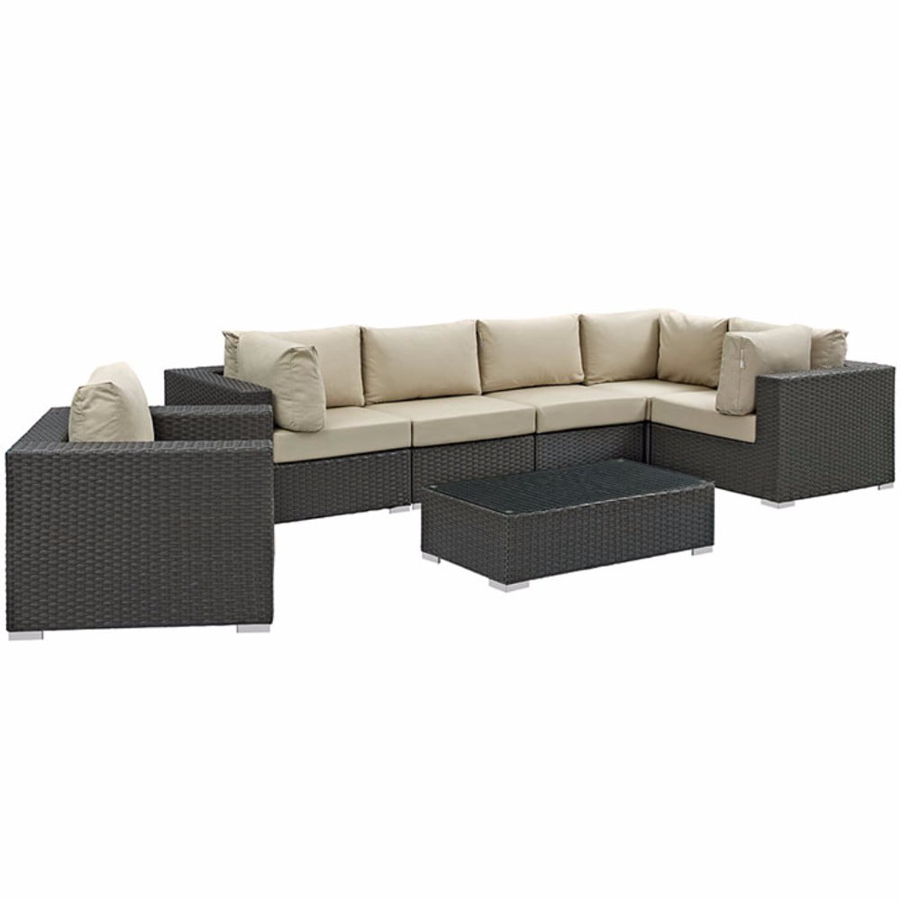 Modway Sojourn 7 Piece Outdoor Patio Sunbrella Sectional Set Multiple