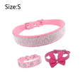 thumbnail image 2 of Collar de perro de cuero de PU Collar de perro de mosaico floral rosa con diamantes de imitación ajustable, 2 of 6