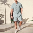 thumbnail image 2 of ZQUUVOU Men's 2 Piece Sport Set Short Sleeve Stand Collar Top and Drawstring Waist Shorts Casual Workout Outfit Gray, 2 of 5