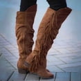 thumbnail image 4 of NOKIO Women Mid Calf Boots Ladies Over The Knee Long Boots Fringe Western Cowboy Bootie Pointed Toe Heel Tassel Boots Autumn Winter Casual Shoes Women'S Knee High Suede Riding Boots, 4 of 5