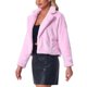 thumbnail image 4 of Chaqueta corta de pelaje sintético suave de manga larga con cuello de muesca para mujer Inspire Chic, color rosa claro, 4 of 6