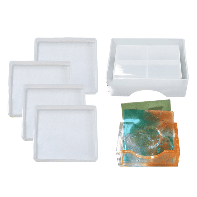 Salvamanteles,Moldes de resina para posavasos, 4 moldes cuadrados para posavasos de resina con 1 caja de almacenamiento para posavasos Vhermosa CPB-DE-LYY1097