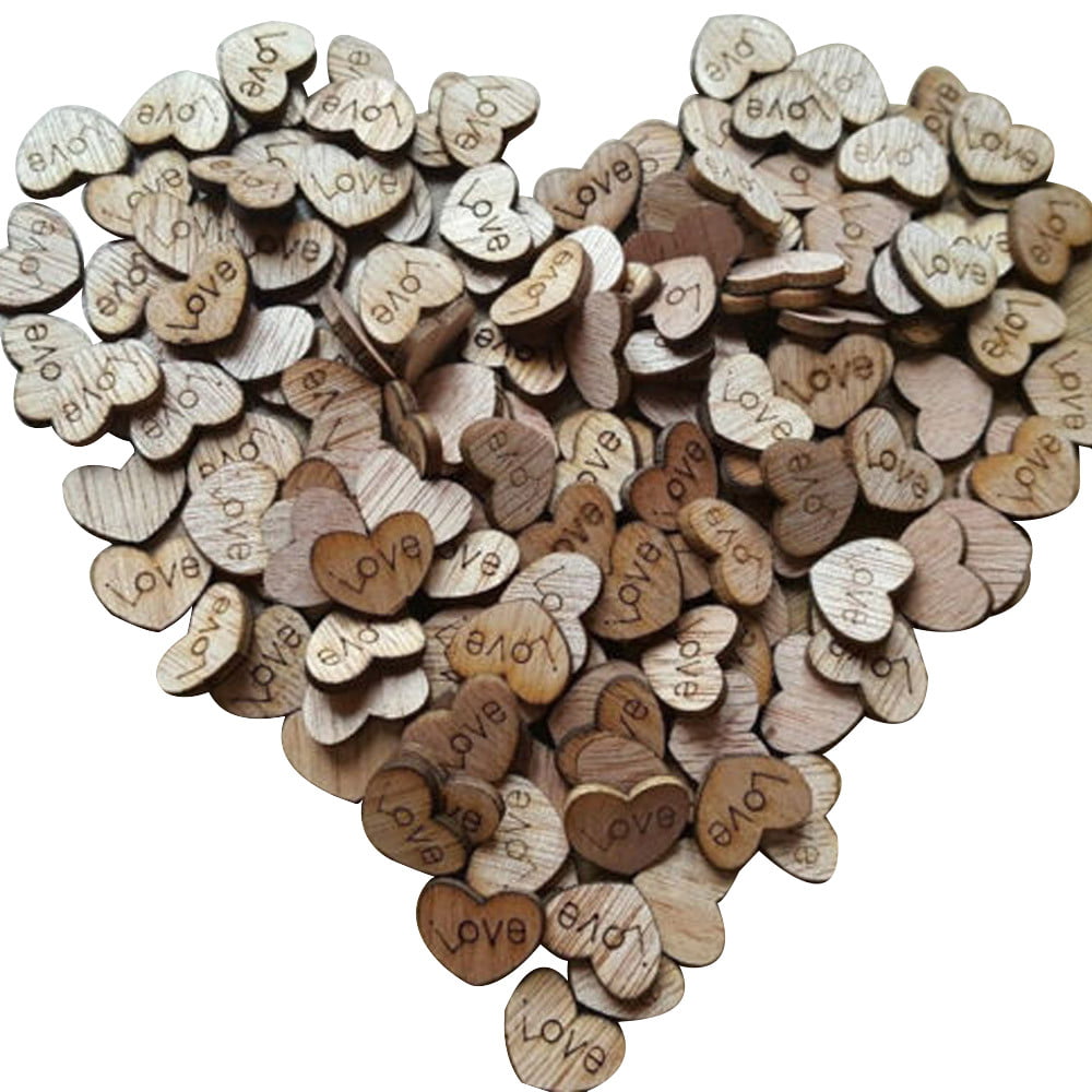 50pcs Rustic Wooden Love Heart Wedding Table Scatter Decoration Wood Crafts Pop 