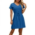 thumbnail image 1 of Women's Swimsuit Cover Ups - V Neck Drawstring Slit Eyelet Embroidery Beach Dress, Flowy Short Sleeve, 1 of 5