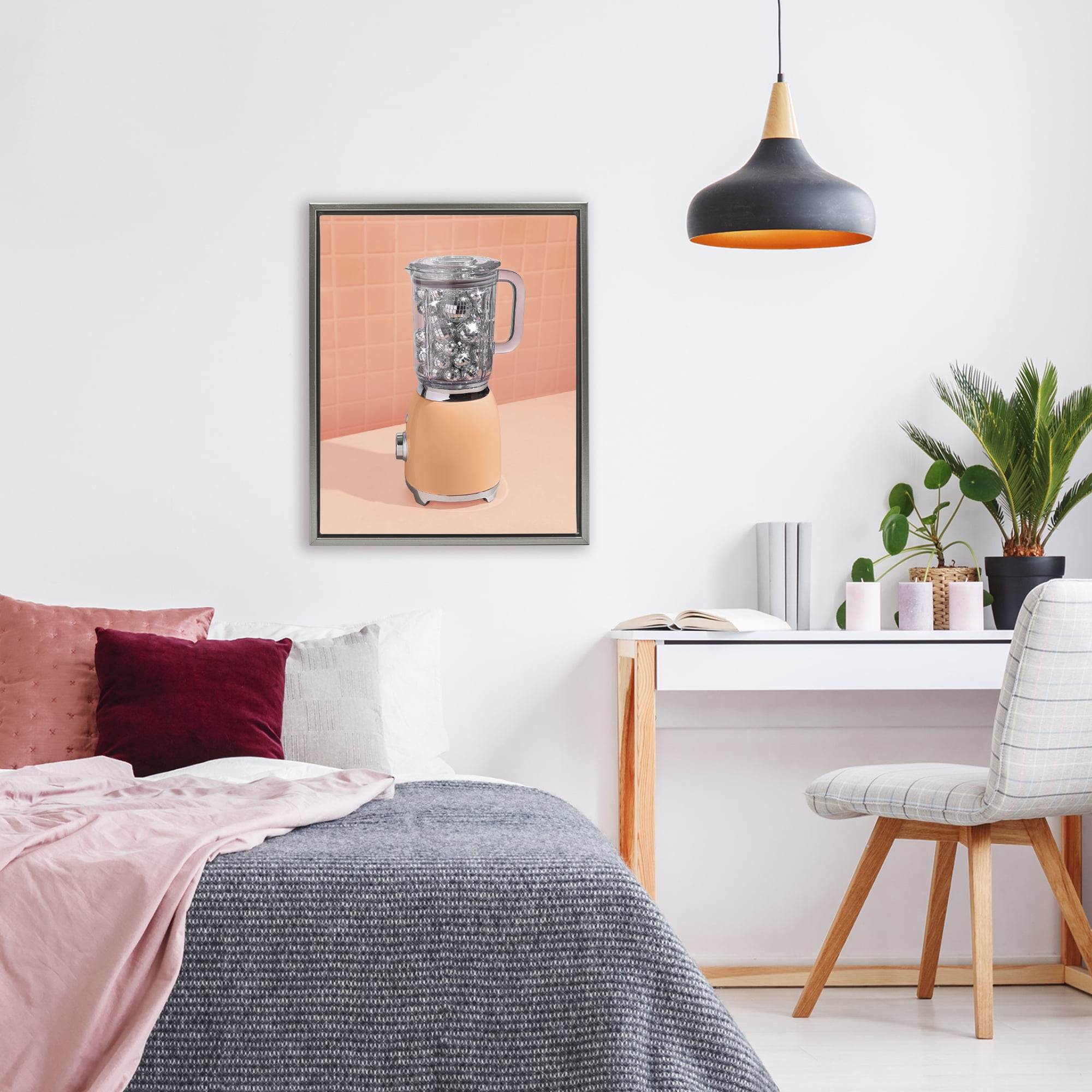 Orange Retro Disco Blender Gray Framed Floater Canvas Wall Art, design by LISH Creative