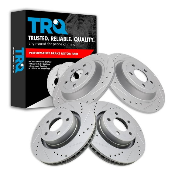 TRQ Front and Rear Performance Brake Rotors Set Premium G-Coated Cross Drilled & Slotted Fits Select 2015-2020 Ford Mustang