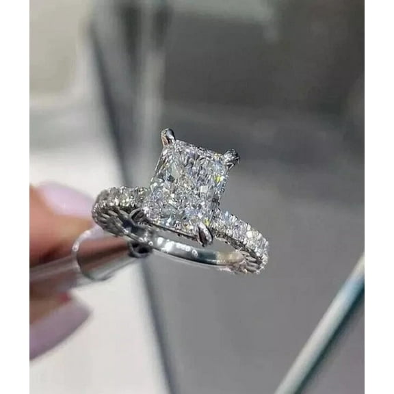 Women's 2.00Ct Radiant Cut Simulated Diamond Hidden Halo Valentine Gift Wedding Ring 925 Sterling Silver 14K White Gold Plated