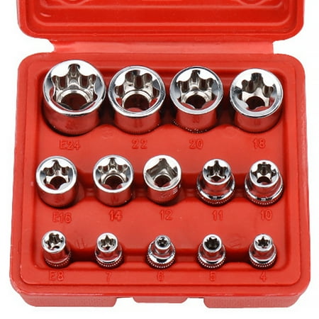 

Niyofa 14Pcs E Torx Socket Set Female E-Torx Star Socket Set Portable E4-E24 External Torque Star Socket Kit Professional Durable Repair Tool Hand Tool 1/4 3/8 1/2 Drive for Car Repair