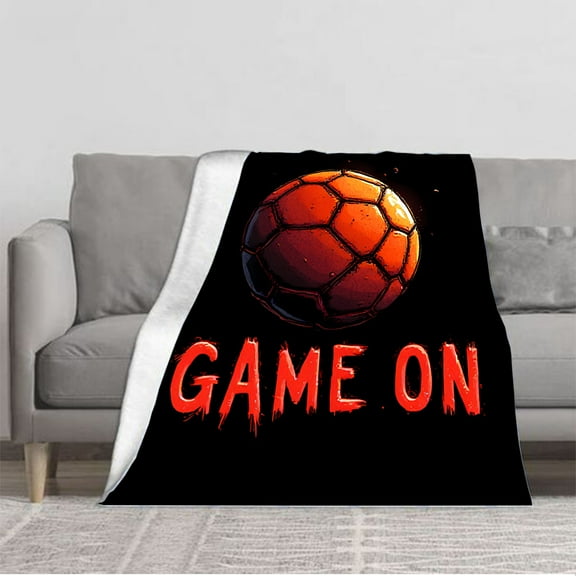 Durable Soft and Warm Flannel Blanket - Cozy Soccer Ball Design with Fiery Appearance Perfect for Sofa Travel Bed and Chair