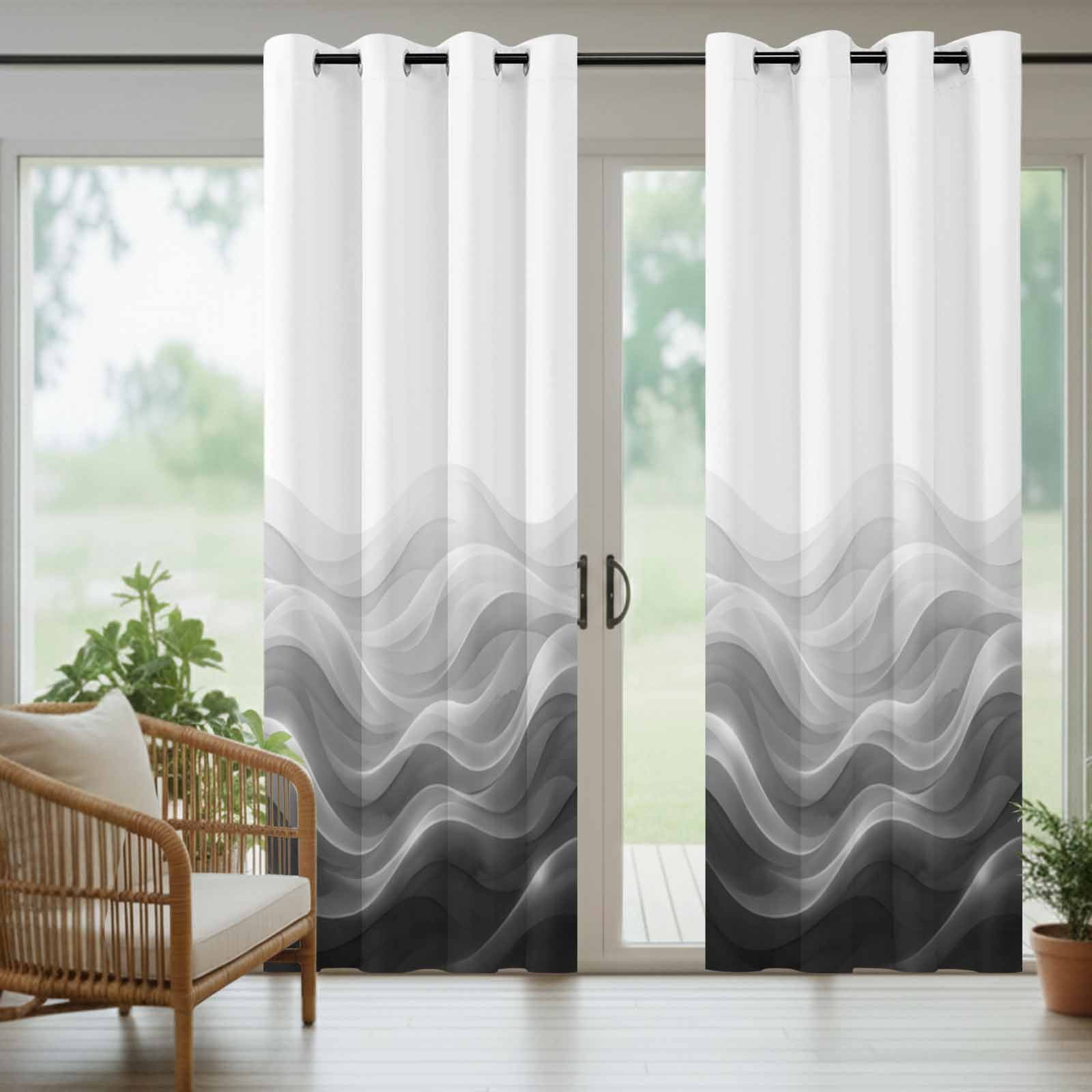 Grey Black Ombre Outdoor Curtains for Patio, Abstract Modern Gradient Ripple Sunshade Privacy Drapes Grommet Waterproof Outside Curtains for Porch/Cabana/Balcony 54"x 108", 1 Panel