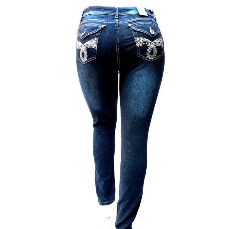 Jack David Plus Size Women's Dark Blue Denim Jeans with Flap