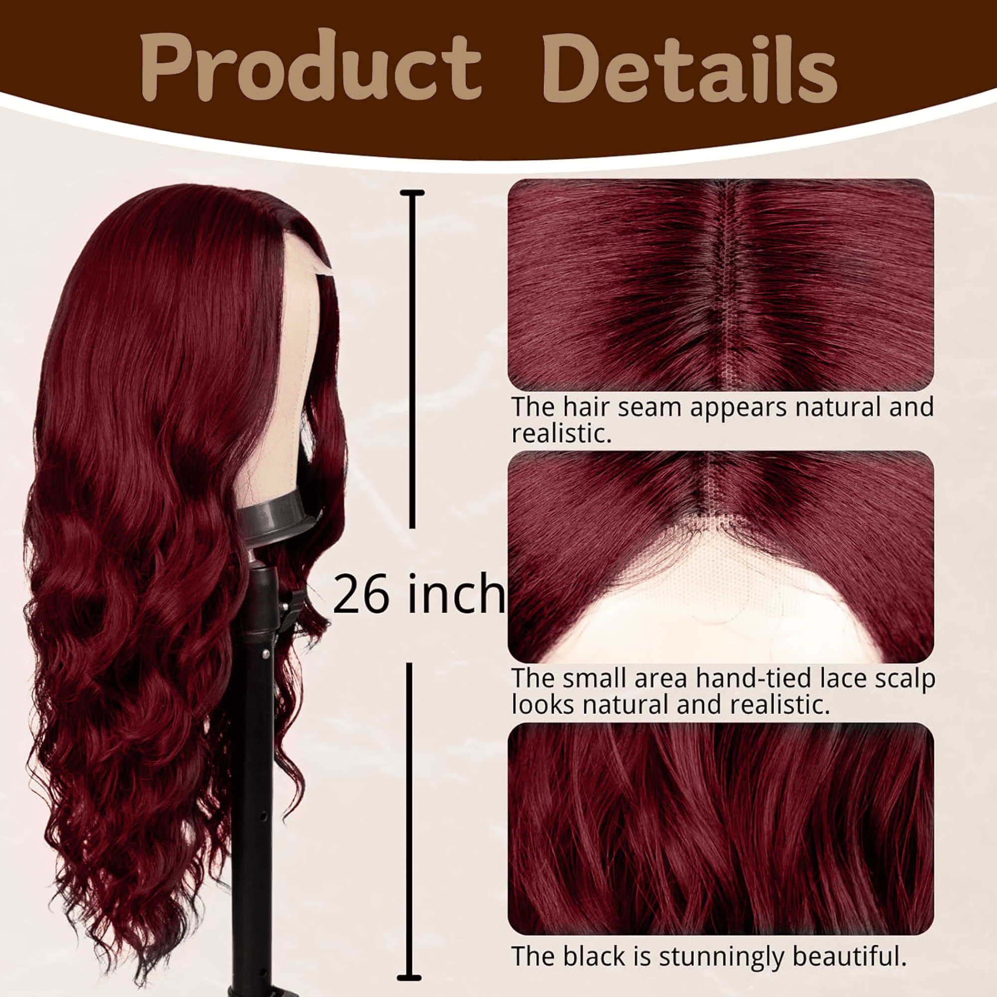Morovan Long burgundy Wig for Women 26 Inch Middle Part Wavy Women Charming Hair Realistic Natural Looking Synthetic Heat Resistant Fiber Wig for Daily Party Use