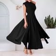thumbnail image 2 of Women's Fashion Sleeveless Off Shoulder Solid Color Waist Defining Full Skirt Dress Black M, 2 of 7