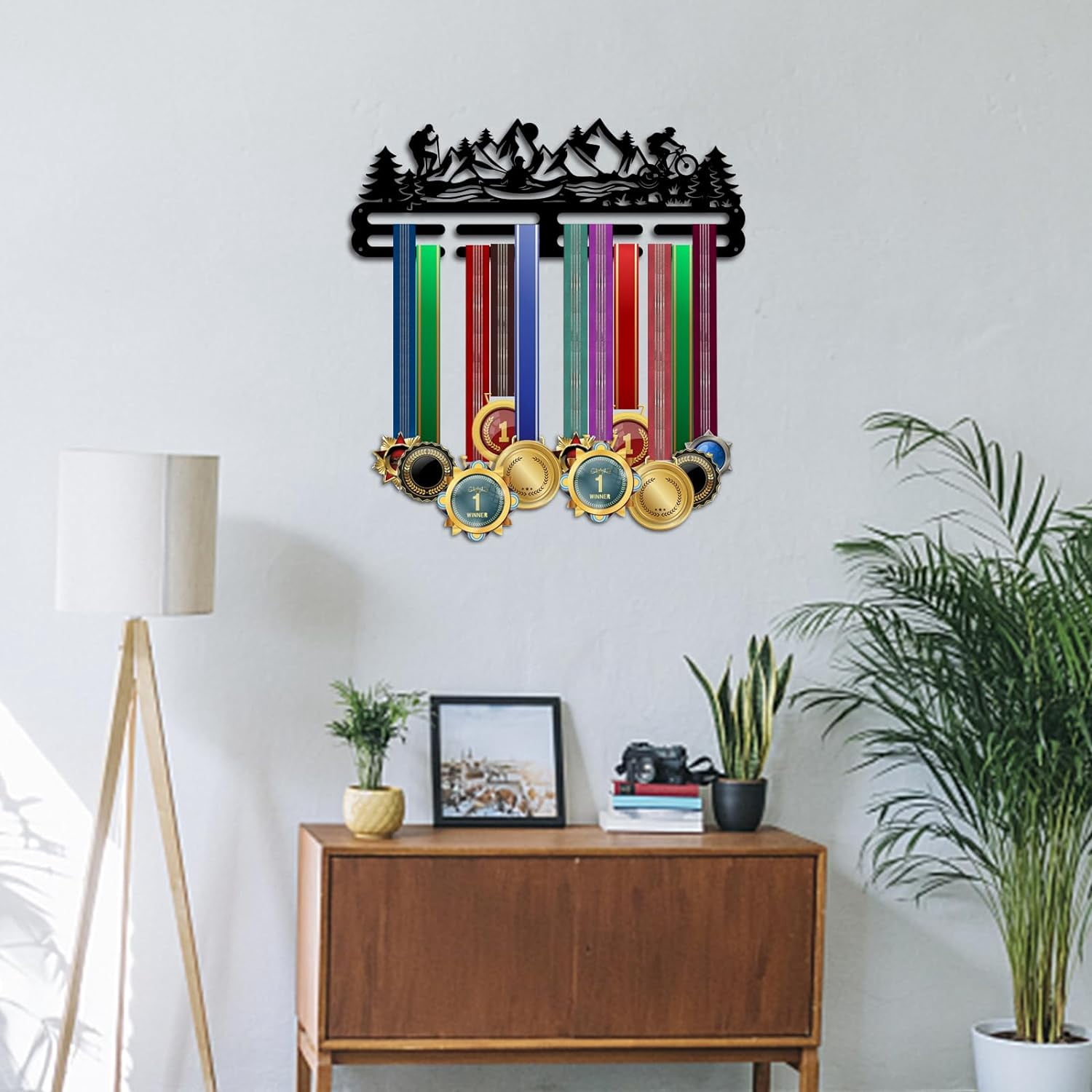 Black Medal Hanger Display Outdoor Activities Medal Hook Tiered Sport Award Rack Wall Mount Metal Frame Medal Hanger Awards Ribbon Cheer