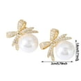 thumbnail image 2 of Pearl Bow Earrings for Women Elegant Rhinestone Dangle Holiday Jewelry Christmas Party Drop Earrings, 2 of 7