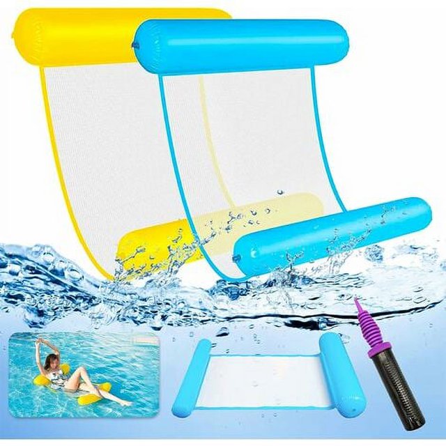 Hamaca de agua flotante inflable con infladores para adultos y niños, paquete de 2, juguetes de verano al aire libre