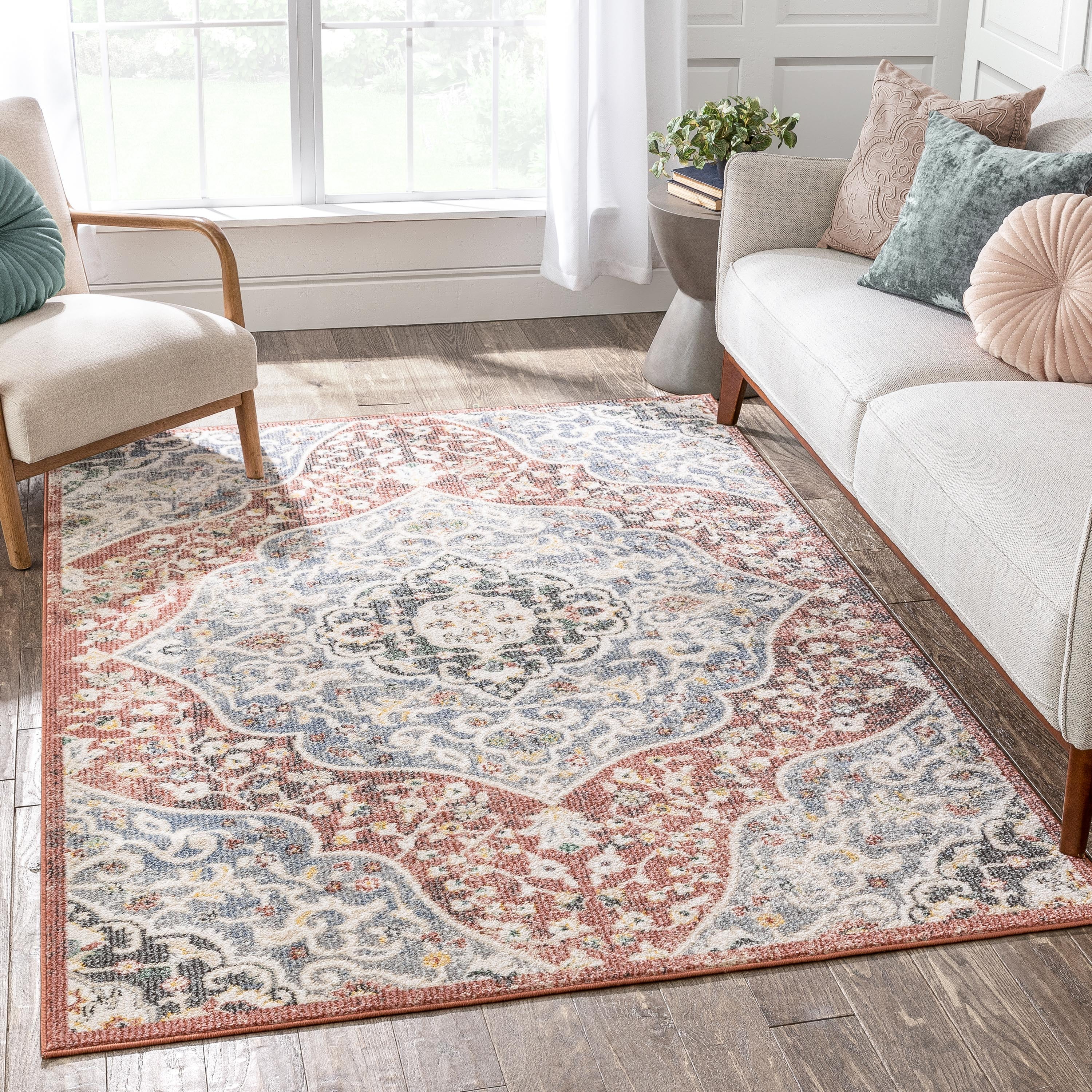 Well Woven Miro Nantes Medallion Oriental Botanical Red Rust Blue Vintage Distressed 9 3 X 12 2 Area Rug Walmart Com