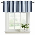 thumbnail image 2 of Navy Blue Valances for Windows, Decorative Rod Pocket Window Valance Curtains, Modern White Geometric Vertical Stripes Short Curtain Drapes for Kitchen/Bathroom/Living Room, 2 Panels, 54" W x 18" L, 2 of 8