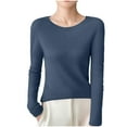 thumbnail image 2 of Buigttklop Women'S Knit Pullover Sweater Slim Fit Long Sleeve Crewneck Lightweight Casual Basic Soft Solid Color Knitted Top, 2 of 5